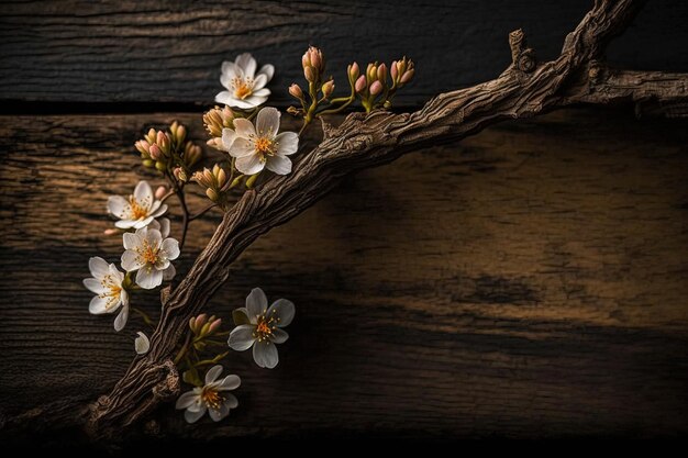 写真 木製の背景に素敵な花の枝のクローズ アップ