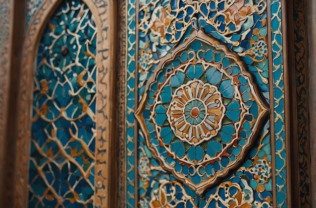 写真 複雑に設計されたセラミックタイルのモスクのクローズアップ