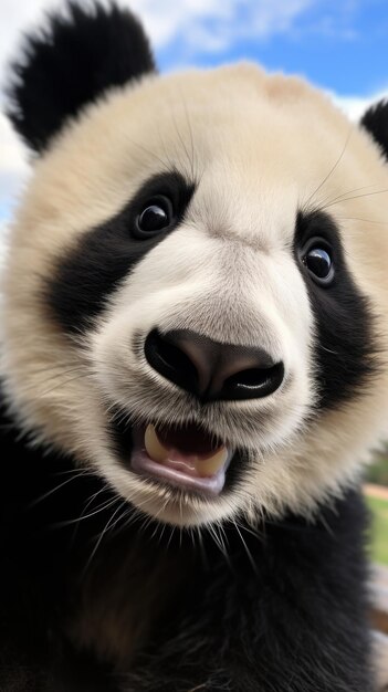 写真 可愛い黒と白のパンダの顔のクローズアップ