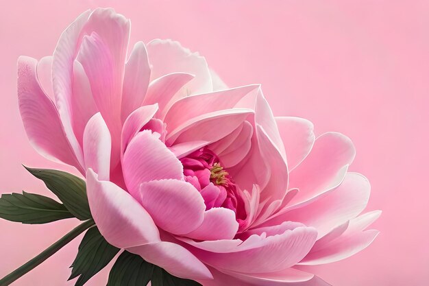 Фото Клоуз-ап розового пиона на розовом фоне генеративный ии