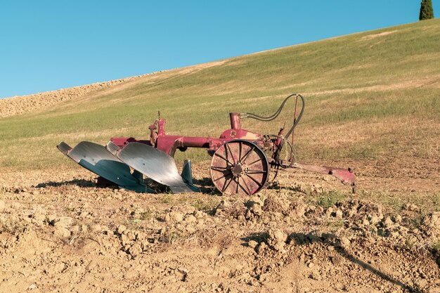 写真 イタリアのトスカニアの田舎にある丘の上に立っている<unk>のクローズアップ