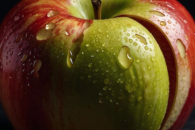写真 切り切られたリンゴのクローズアップはその脆い質感とジューシーな肉を明らかにします