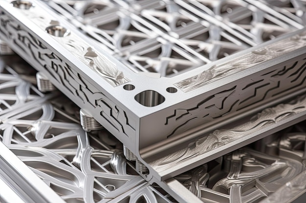 Фото Крупный план алюминиевого изделия с видимыми сложными деталями, созданный с помощью генеративного ии