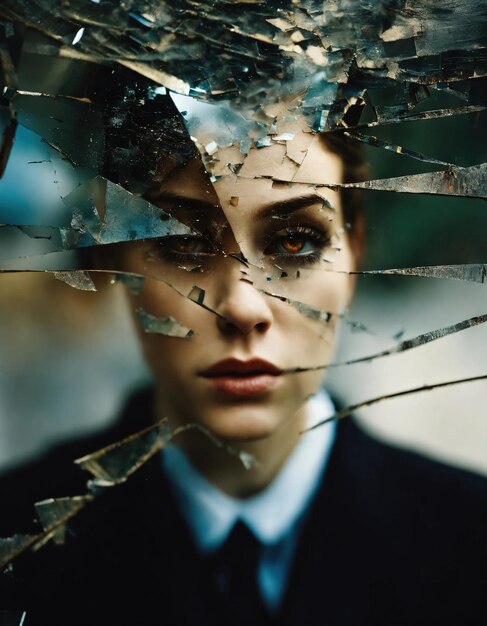 Фото Клоуз-ап красивого женского глаза с эффектом разбитого стекла фантастическое изображение ai generative