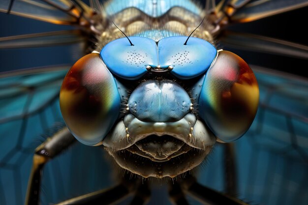 Фото Ближайший снимок лица blue dragonfly39 в макро