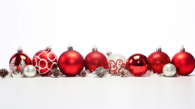 사진 녹색 크리스마스 트리에서 크리스마스 공과 장식의 클로즈업 크리스마스 전통과 축제 개념