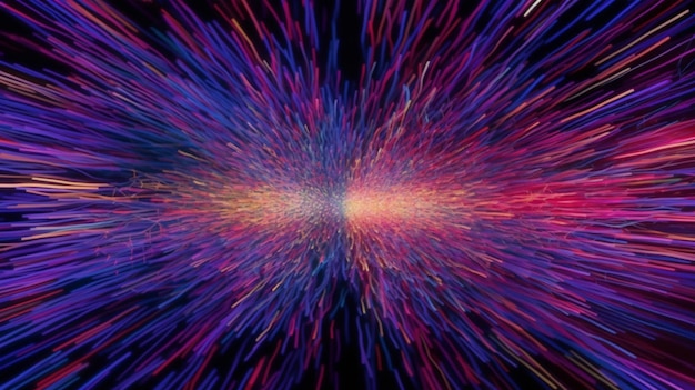 Фото Крупный план красочных неоновых световых трасс, гроза, яркое электричество, молния, фон, абстрактный киберпанк, дизайн, генеративный ии