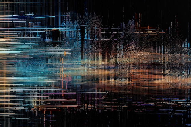Фото Крупный план цифрового сбоя с видимыми отдельными пикселями и линиями, созданный с помощью генеративного ии