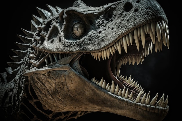 Фото Крупный план черепа динозавра с его страшными зубами и челюстями на виду
