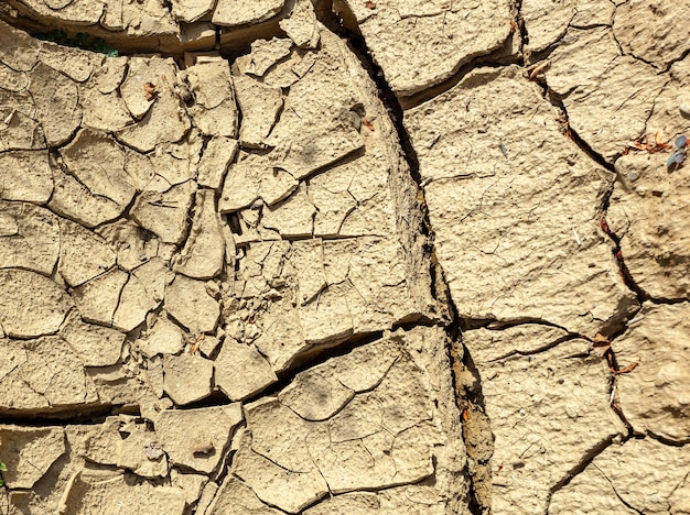 写真 地球温暖化と気候変動を表す乾燥した亀裂泥のクローズアップ