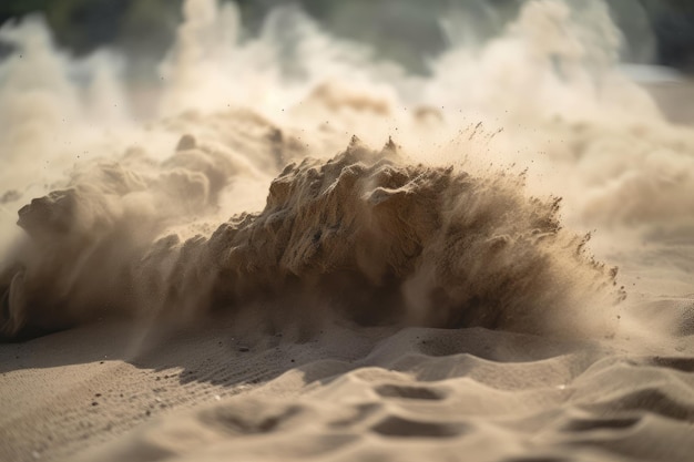 写真 空気中に漂う塵と煙の雲を持つ細かい砂のクローズアップ