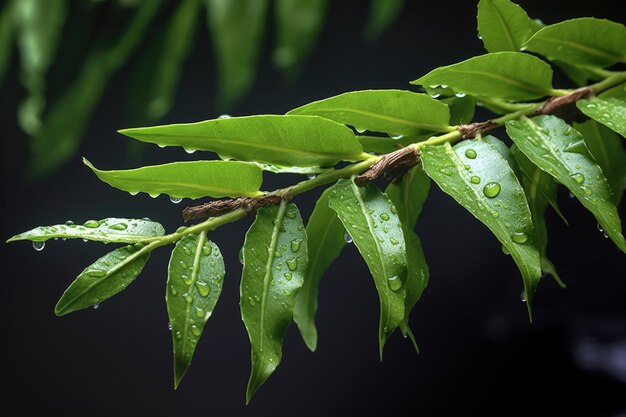 写真 生成 ai で作成された枝上の新鮮な茶葉のクローズ アップ