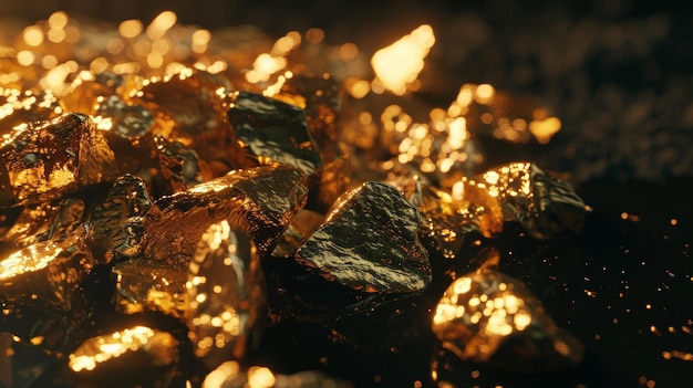 Фото Близкий взгляд на куски золота, блестящие интенсивным теплым светом
