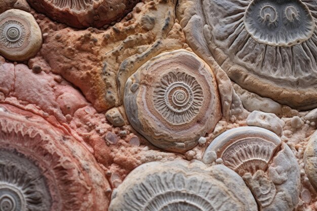 写真 堆積岩の複雑な化石パターンのクローズアップ