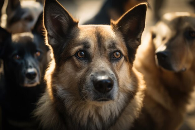 Фото Крупный план стаи собак с сияющими и внимательными глазами, созданный с помощью генеративного ии