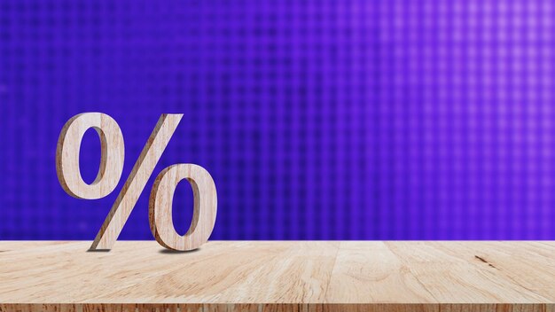 Фото Крупный план знака процента, опирающегося на деревянный стол. знак процента и концепция скидки бухгалтера по налогу на ндс.