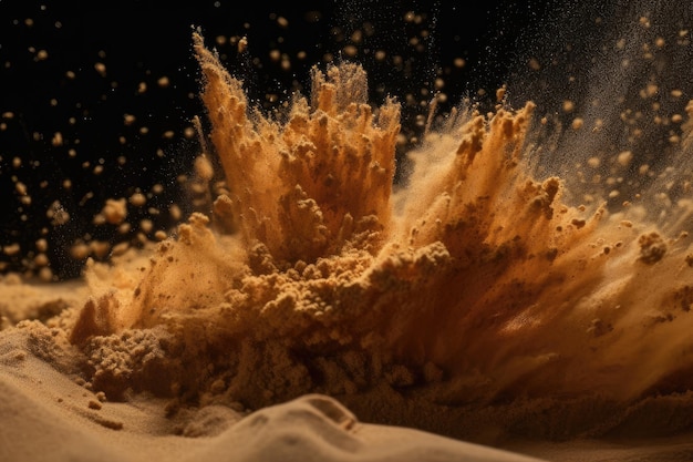 Фото Крупный план взрыва песка с видимыми отдельными песчинками