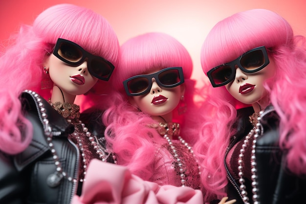 写真 スタイリッシュな服とサングラスを着たピンクのの型人形のクローズアップ