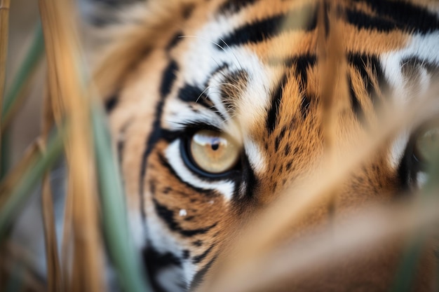 Фото Близкий взгляд на глаза тигра в кустах