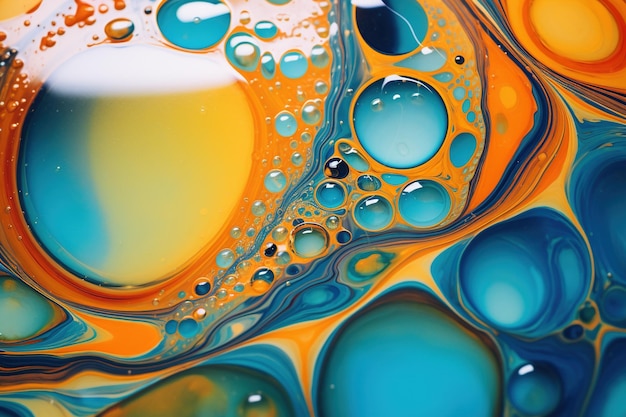Closeup of oil and water mixing to create colorful patterns