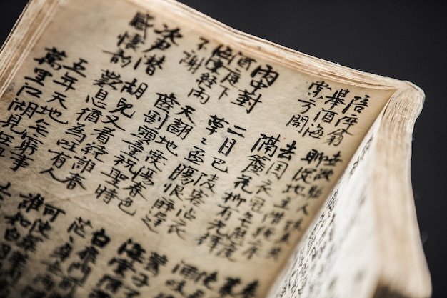 Photo closeup of a old calligraphy book