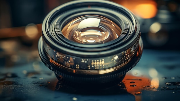 closeup of an old camera lens