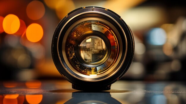 closeup of an old camera lens