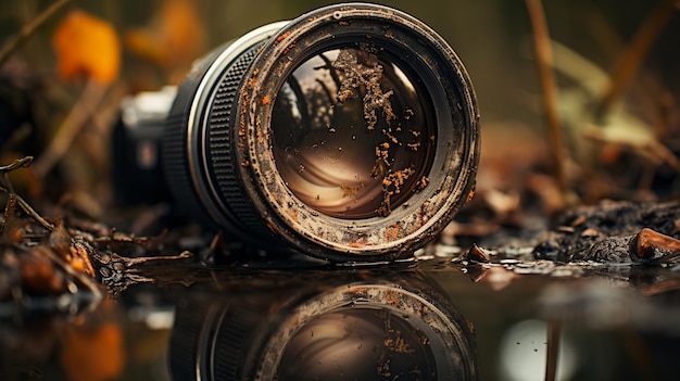 closeup of an old camera lens