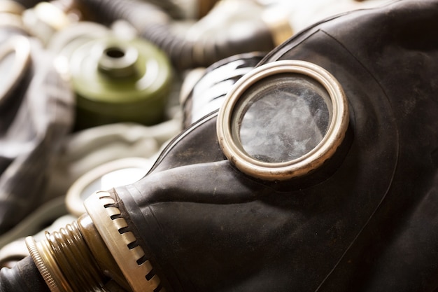 Closeup of old dirty gas mask