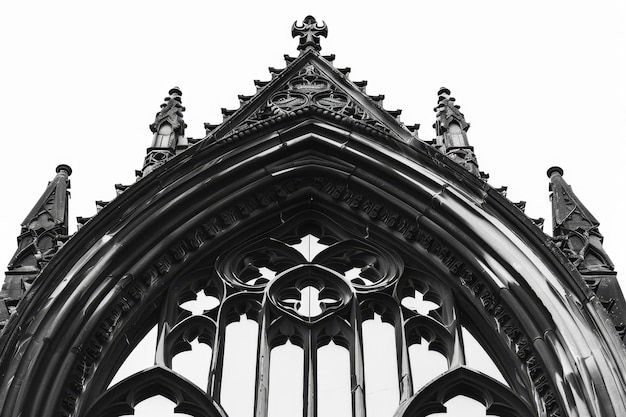 Photo a closeup of an old gothic window its ornate design and pointed arches isolated against a stark white backdrop