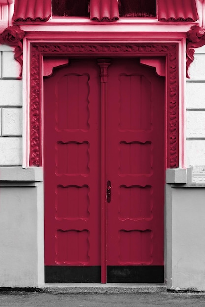 Closeup of old Living Coral color door color of the year