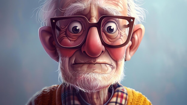 Closeup of an old mans face He is wearing glasses and has a surprised expression on his face