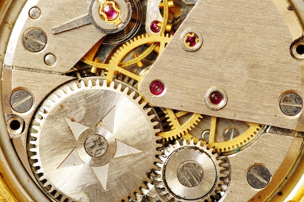 Closeup of old metal clock mechanism