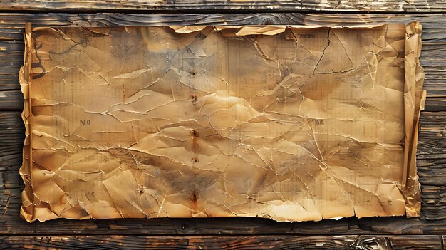 A closeup of an old weathered piece of paper with a torn and crumpled texture