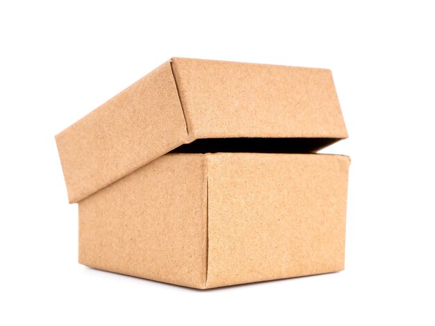 Closeup of an open cardboard box Side view