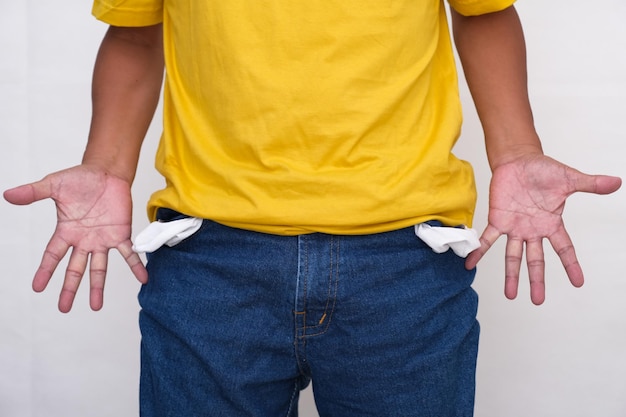 Closeup Open palms of a man emptying his trouser pockets