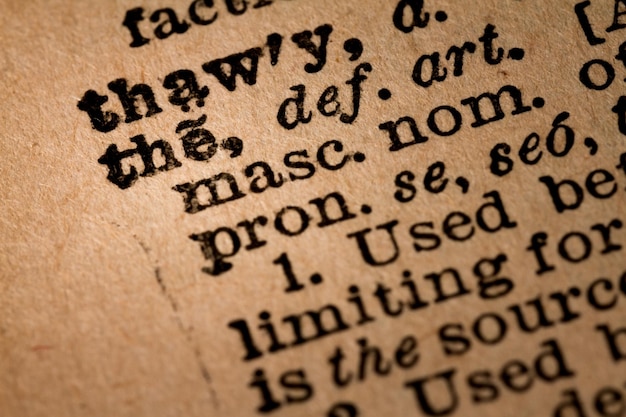 Closeup of an Opened Dictionary showing the Word THE