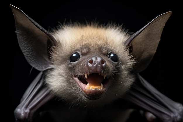 Foto closeup del pipistrello a bocca aperta