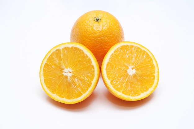 closeup orange fruit slice on white background