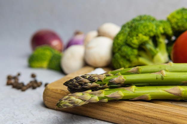 Closeup of organic fresh green asparagus