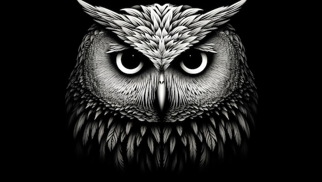 Closeup of an owl's face drawing AI generated