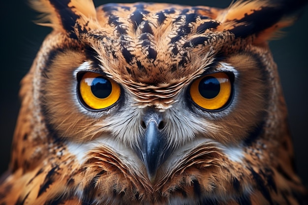 Closeup of an owl's headshot with a focus on its face Generative Ai