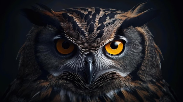 Closeup of owl with dark background