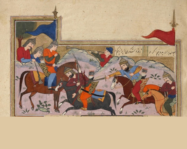 Closeup of the page in a Persian Manuscript-A battle between Iranians and Turanians