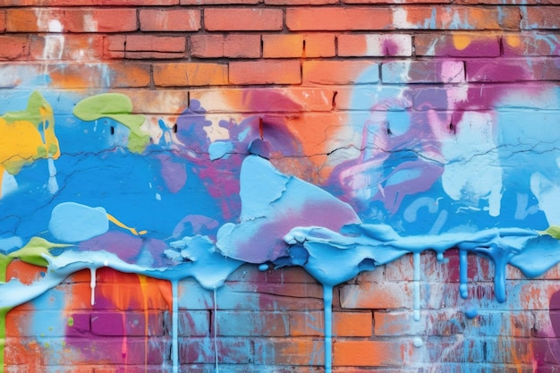 Closeup of paint roller covering graffiti on brick wall created with generative ai