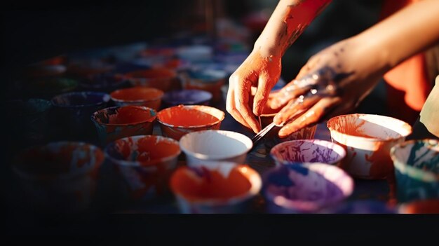 Photo closeup of painter hand