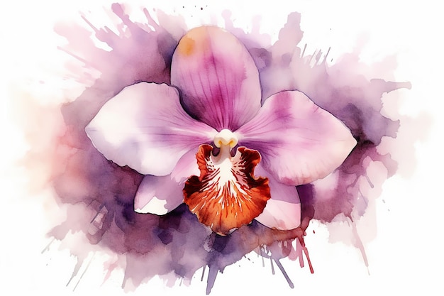 白い背景のオルキディアの花を水彩画でクローズアップで描く 優しさの概念