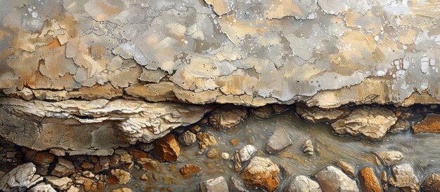 CloseUp of a Painting of Rocks and Water