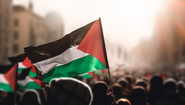 Closeup of Palestine flag at protest