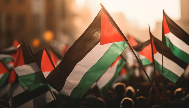 Closeup of Palestine flag at protest